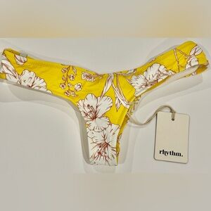 Rhythm Livin Yellow Floral Bikini Bottoms Size Small Thong Cheeky Swim